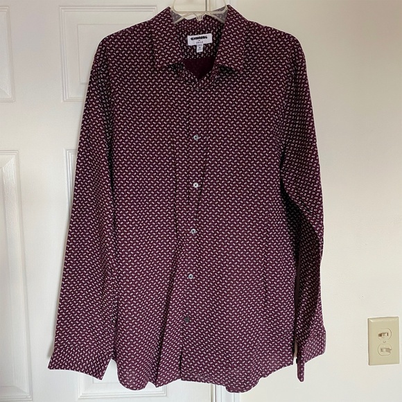 Express Men's 100% Cotton Button Down Shirt - Maroon - XL - Extra Slim Fit - Picture 1 of 5